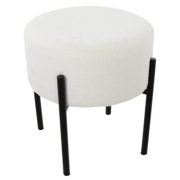 Benches & Ottomans-Kirkland's Home Round Cream Upholstered Metal Base Ottoman Ivory