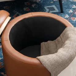 Benches & Ottomans-Kirkland's Home Round Faux Leather Storage Ottoman Brown