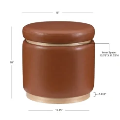 Benches & Ottomans-Kirkland's Home Round Faux Leather Storage Ottoman Brown