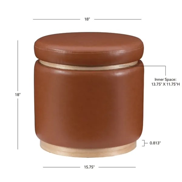 Benches & Ottomans-Kirkland's Home Round Faux Leather Storage Ottoman Brown