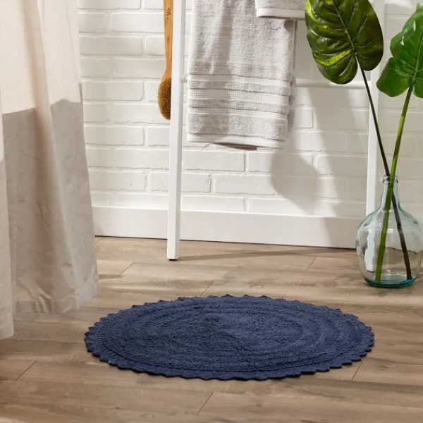 Bathroom Rugs-Kirkland's Home Round French Crochet Bath Mat, 28 In. Blue
