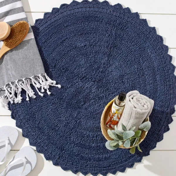 Bathroom Rugs-Kirkland's Home Round French Crochet Bath Mat, 28 In. Blue