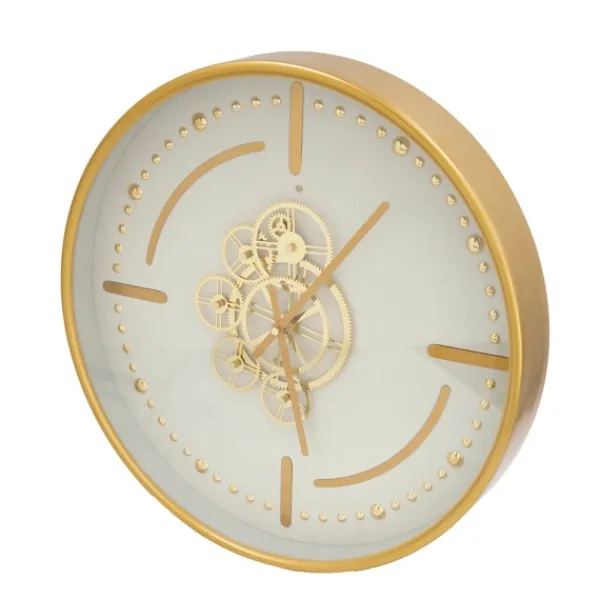 Clocks-Kirkland's Home Round Gold Gears Wall Clock Gold/White