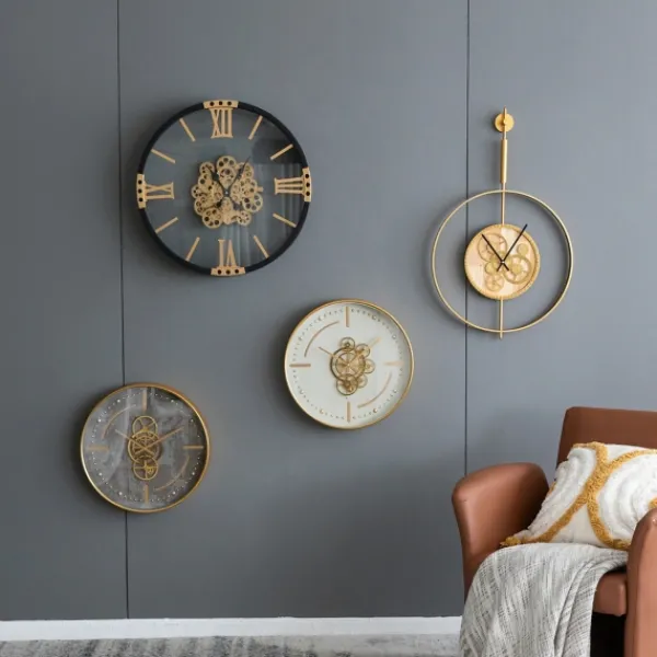 Clocks-Kirkland's Home Round Gold Gears Wall Clock Gold/White
