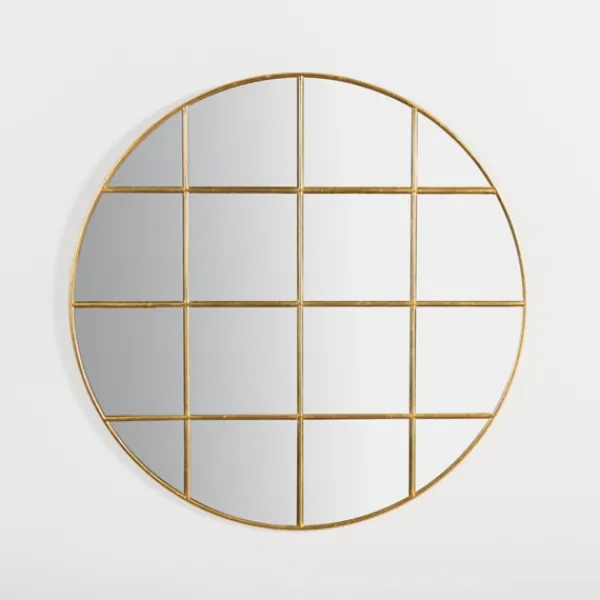 Decorative Mirrors-Kirkland's Home Round Gold Windowpane Wall Mirror
