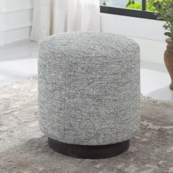 Benches & Ottomans-Kirkland's Home Round Gray & Blue Upholstered Ottoman Gray/Blue