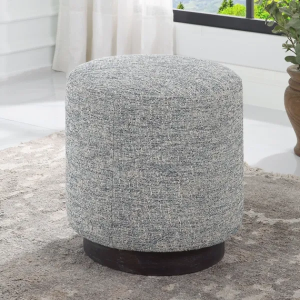 Benches & Ottomans-Kirkland's Home Round Gray & Blue Upholstered Ottoman Gray/Blue