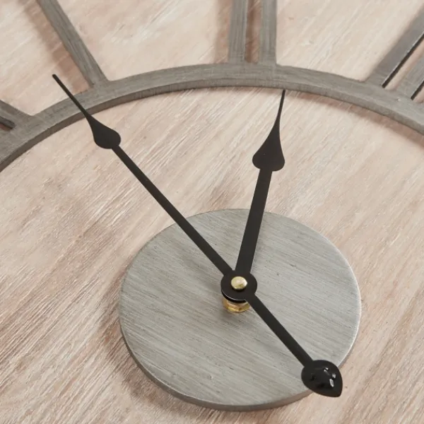 Clocks-Kirkland's Home Round Gray And Natural Wooden Wall Clock