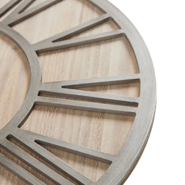 Clocks-Kirkland's Home Round Gray And Natural Wooden Wall Clock