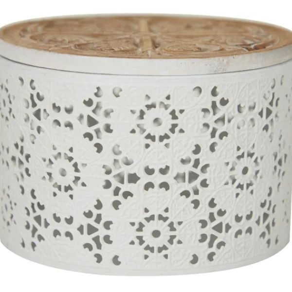 Baskets & Boxes-Kirkland's Home Round Intricate Laser Cut Boxes, Set Of 3 White