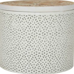 Baskets & Boxes-Kirkland's Home Round Intricate Laser Cut Boxes, Set Of 3 White