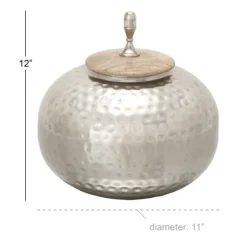 Decorative Bowls & Jars-Kirkland's Home Round Jar With Mango Wood Lid Silver