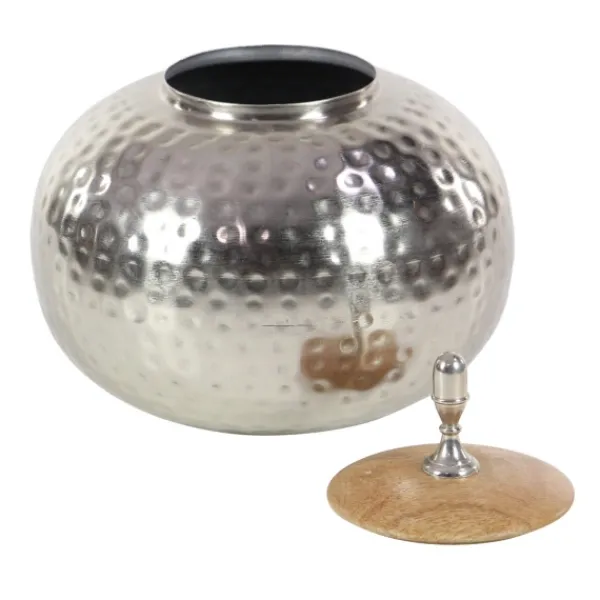 Decorative Bowls & Jars-Kirkland's Home Round Jar With Mango Wood Lid Silver