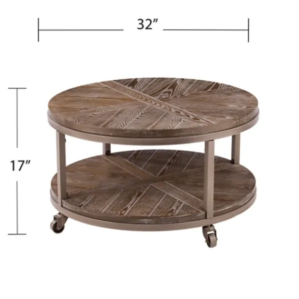 Coffee Tables-Kirkland's Home Round Kona Rolling Coffee Table Brown