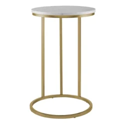 Accent & End Tables-Kirkland's Home Round Marble And Gold C-Table White
