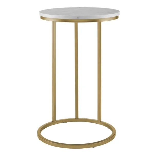 Accent & End Tables-Kirkland's Home Round Marble And Gold C-Table White