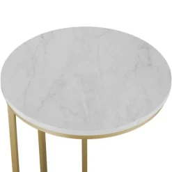 Accent & End Tables-Kirkland's Home Round Marble And Gold C-Table White
