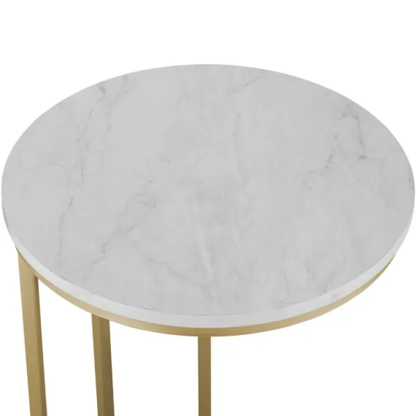 Accent & End Tables-Kirkland's Home Round Marble And Gold C-Table White