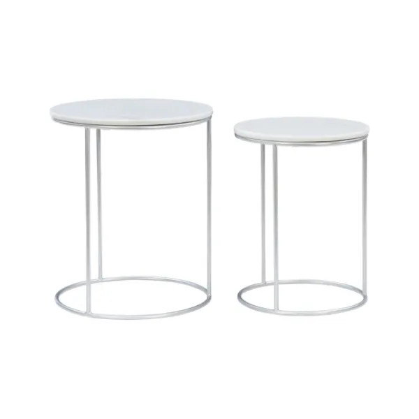 Accent & End Tables-Kirkland's Home Round Marble Nesting 2-Pc. Accent Table Set White