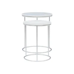 Accent & End Tables-Kirkland's Home Round Marble Nesting 2-Pc. Accent Table Set White