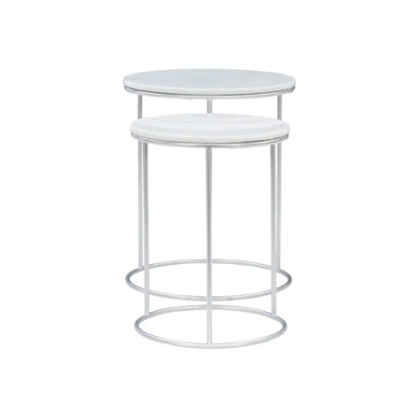 Accent & End Tables-Kirkland's Home Round Marble Nesting 2-Pc. Accent Table Set White