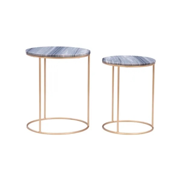 Accent & End Tables-Kirkland's Home Round Marble Nesting 2-Pc. Accent Table Set Gray