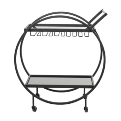 Kitchen Islands & Bar Carts-Kirkland's Home Round Metal And Glass 2-Ter Bar Cart Black