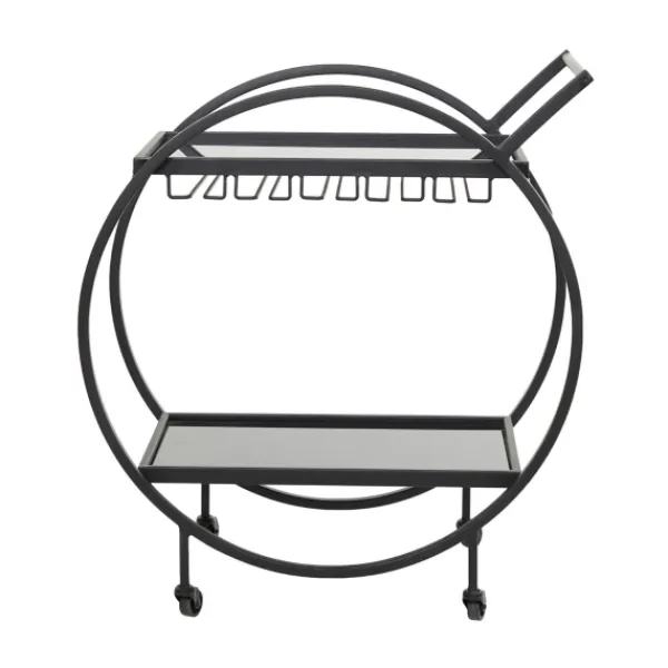 Kitchen Islands & Bar Carts-Kirkland's Home Round Metal And Glass 2-Ter Bar Cart Black