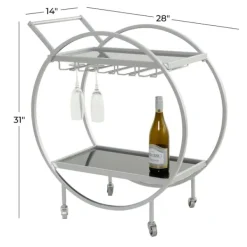 Kitchen Islands & Bar Carts-Kirkland's Home Round Metal And Glass 2-Ter Bar Cart Silver