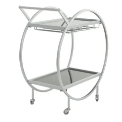 Kitchen Islands & Bar Carts-Kirkland's Home Round Metal And Glass 2-Ter Bar Cart Silver