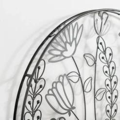 Wall Plaques-Kirkland's Home Round Metal Floral Cutout Wall Plaque Black