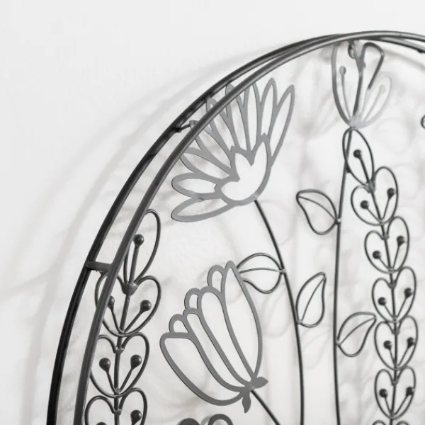 Wall Plaques-Kirkland's Home Round Metal Floral Cutout Wall Plaque Black