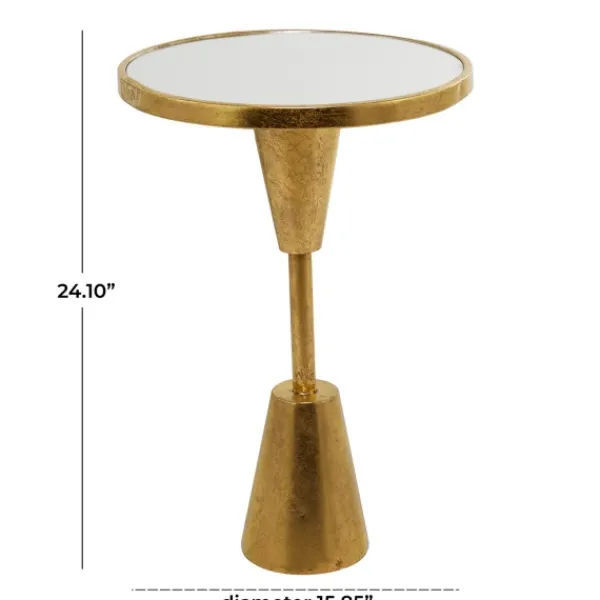 Accent & End Tables-Kirkland's Home Round Metal Mirrored Top Side Table Gold