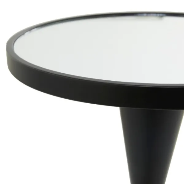 Accent & End Tables-Kirkland's Home Round Metal Mirrored Top Side Table Black