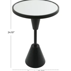 Accent & End Tables-Kirkland's Home Round Metal Mirrored Top Side Table Black
