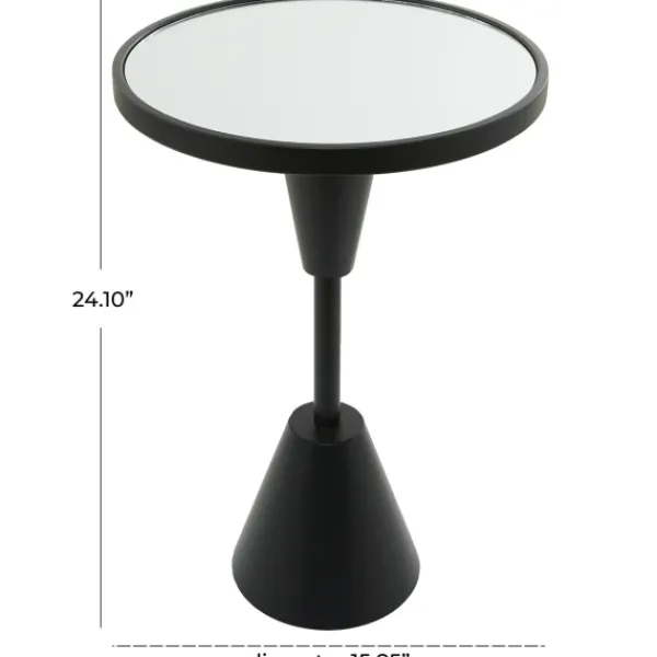 Accent & End Tables-Kirkland's Home Round Metal Mirrored Top Side Table Black