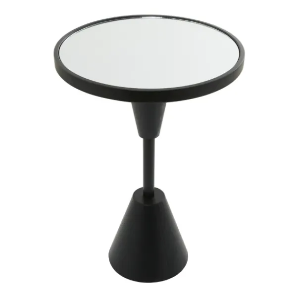 Accent & End Tables-Kirkland's Home Round Metal Mirrored Top Side Table Black