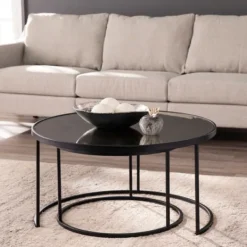 Coffee Tables-Kirkland's Home Round Mirrored Nesting Tables, Set Of 2 Black