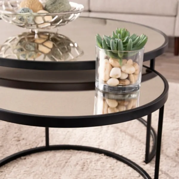 Coffee Tables-Kirkland's Home Round Mirrored Nesting Tables, Set Of 2 Black
