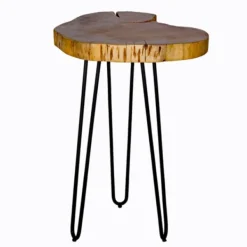 Accent & End Tables-Kirkland's Home Round Natural Live Edge Hairpin Legs Accent Table Tan/Black