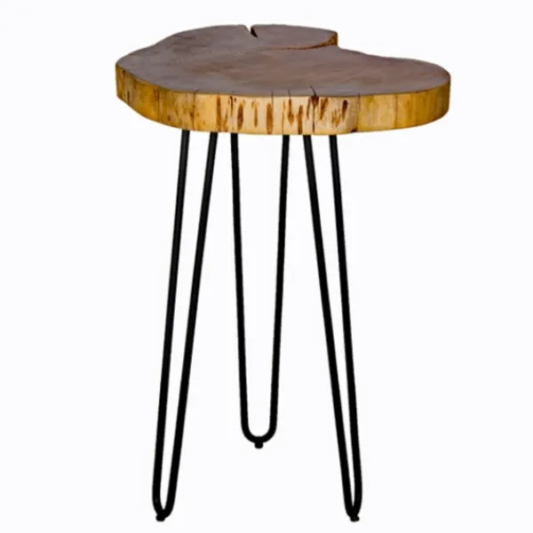 Accent & End Tables-Kirkland's Home Round Natural Live Edge Hairpin Legs Accent Table Tan/Black