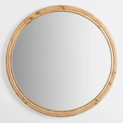 Decorative Mirrors-Kirkland's Home Round Natural Wood Ridged Mirror