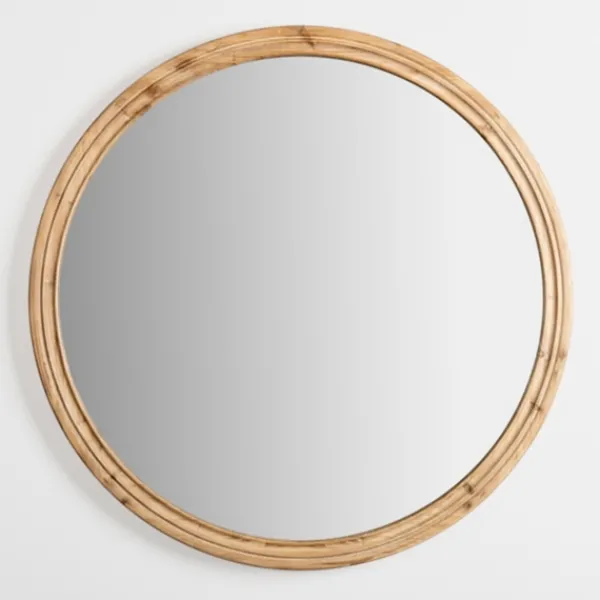 Decorative Mirrors-Kirkland's Home Round Natural Wood Ridged Mirror