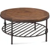 Coffee Tables-Kirkland's Home Round Pine Wood Top And Metal Base Coffee Table Brown
