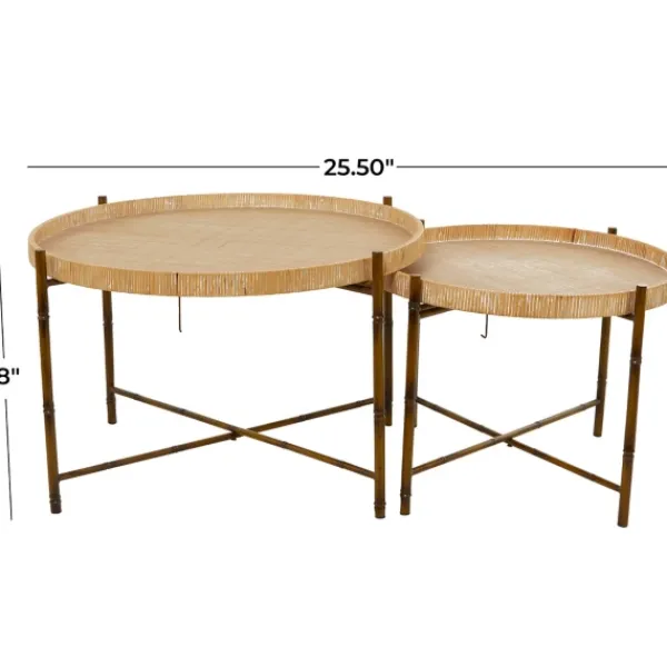 Coffee Tables-Kirkland's Home Round Rattan 2-Pc. Nesting Coffee Table Set Brown