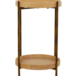 Accent & End Tables-Kirkland's Home Round Rattan 2-Tier Side Table Brown