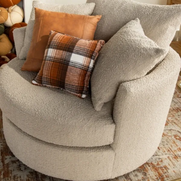 Accent Chairs-Kirkland's Home Round Sand Boucle Swivel Accent Chair Tan