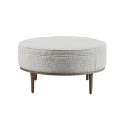 Benches & Ottomans-Kirkland's Home Round Upholstered Ottoman Gray
