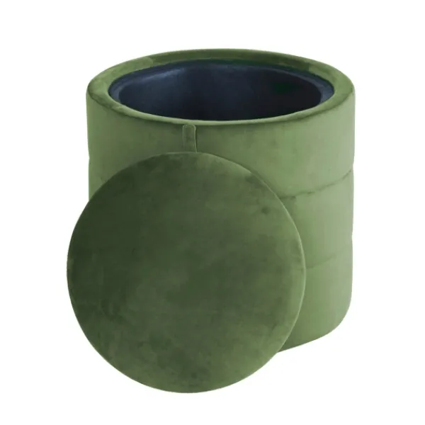 Benches & Ottomans-Kirkland's Home Round Velvet Storage Ottoman Green