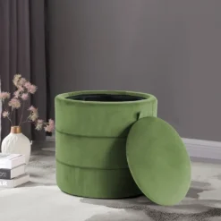 Benches & Ottomans-Kirkland's Home Round Velvet Storage Ottoman Green